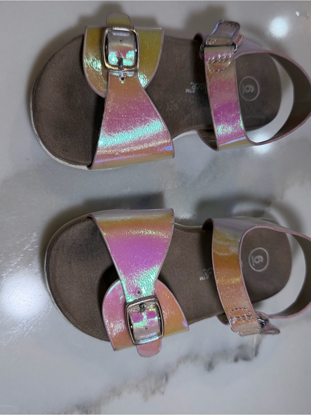 Cat & Jack Iridescent Pink Pearl Kids Buckle Sandals - Target - Picture 11 of 15